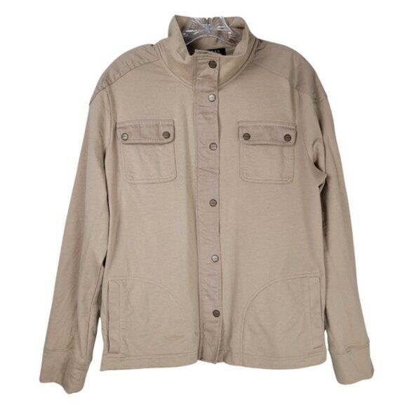 Lauren Ralph Lauren Women Utility Jacket High Neck Tan Button Front Casual Coat - Picture 1 of 13